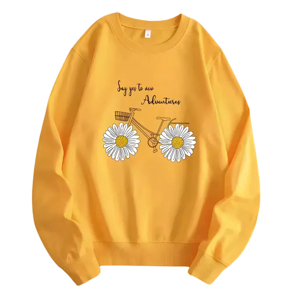 ELA Women's Casual Sweatshirt – Soft Yellow Floral Print | Cozy Everyday Pullover