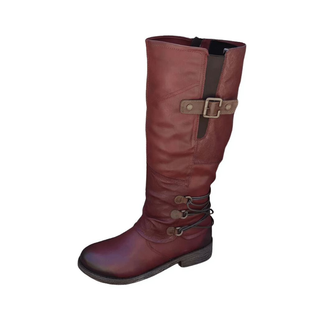 Livanne | Vintage Leather Zipper Boots with Buckle Accents