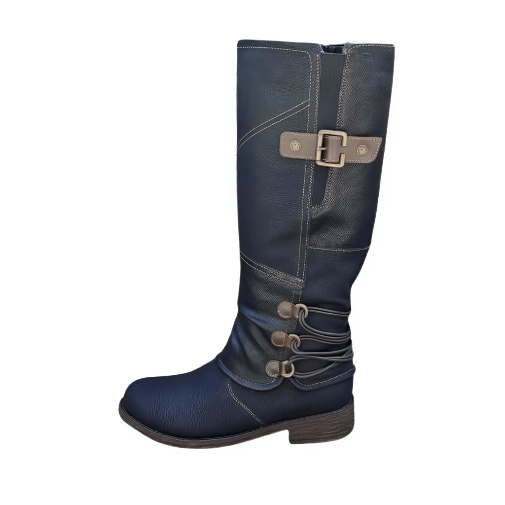 Livanne | Vintage Leather Zipper Boots with Buckle Accents