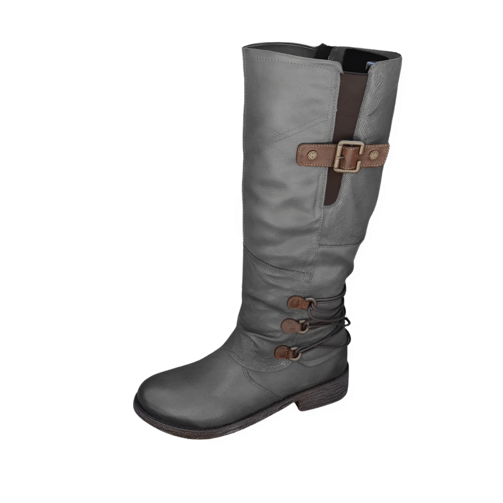 Livanne | Vintage Leather Zipper Boots with Buckle Accents