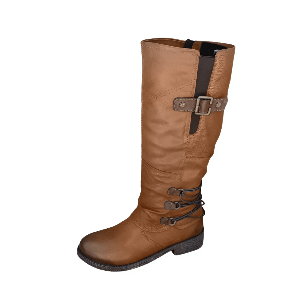 Livanne | Vintage Leather Zipper Boots with Buckle Accents