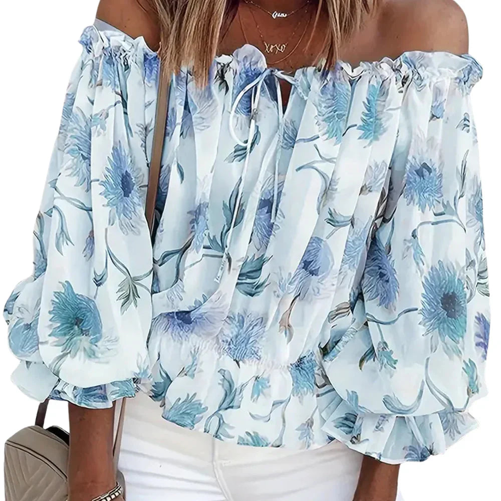 Tatjana – Stylish Floral Blouse for Women | Lightweight, Off-Shoulder with Ruffle Sleeve