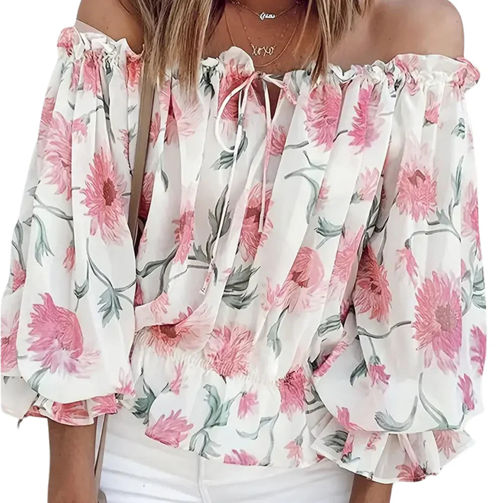 Tatjana – Stylish Floral Blouse for Women | Lightweight, Off-Shoulder with Ruffle Sleeve