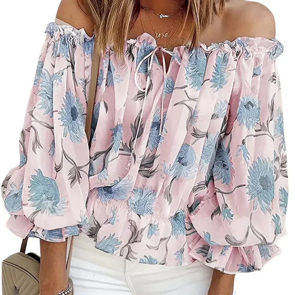 Tatjana – Stylish Floral Blouse for Women | Lightweight, Off-Shoulder with Ruffle Sleeve