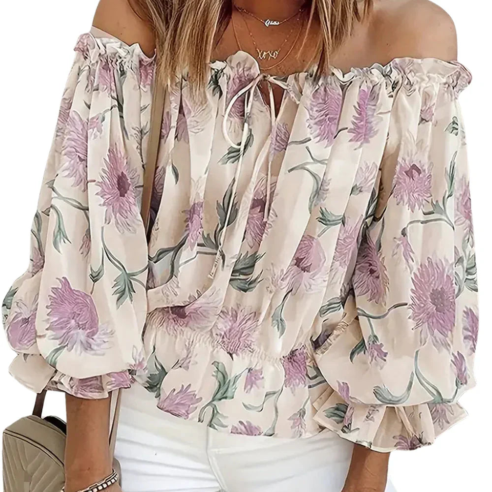 Tatjana – Stylish Floral Blouse for Women | Lightweight, Off-Shoulder with Ruffle Sleeve